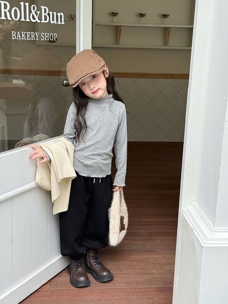 ABG10 - Áo cổ bèo AMBB vải thun giữ nhiệt in chữ bé gái size 90-170