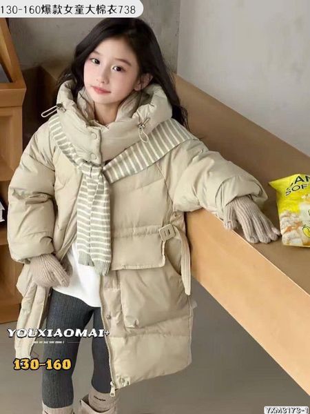 AK11 - Áo khoác phao dáng dài lót nỉ kèm khăn nhiều màu cho bé size 130-160