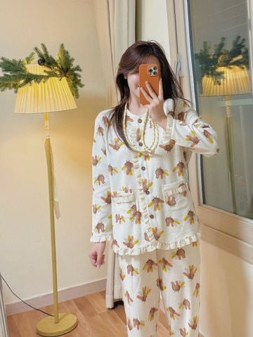 BM2508PJ02 - Pyjama Beemon vải tổ ong màu be họa tiết cho Mẹ freesize 50-65kg