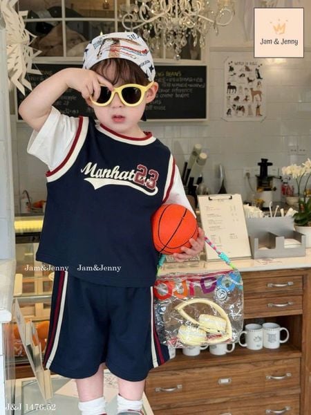 JJBCC.1476 - Set bộ Jam & Jenny màu navy 23 phối tay trắng size 2 - 12y