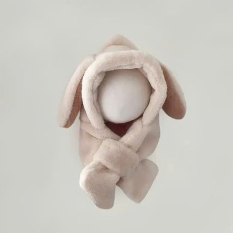 PK09 - Mũ choàng lông liền khăn thỏ tai dài cho bé Free size 2 - 6y