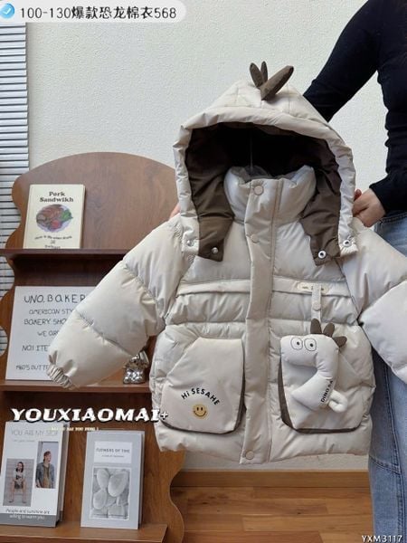 568 - Áo khoác phao khủng long nhiều màu cho bé trai size 100-130