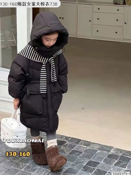 AK11 - Áo khoác phao dáng dài lót nỉ kèm khăn nhiều màu cho bé size 130-160