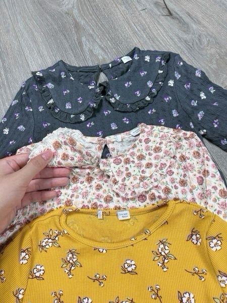 V00014 - Váy thun nhăn / thun tăm hoa nhí 3 màu size 24m - 8y