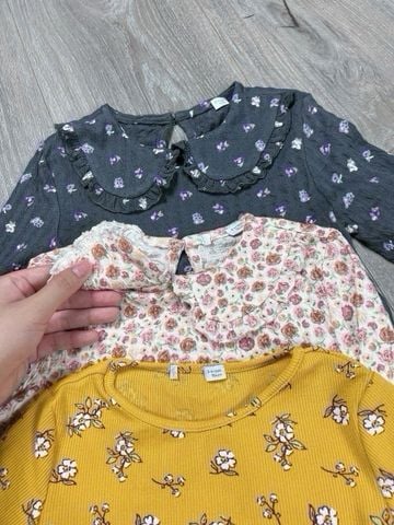 V00014 - Váy thun nhăn / thun tăm hoa nhí 3 màu size 24m - 8y