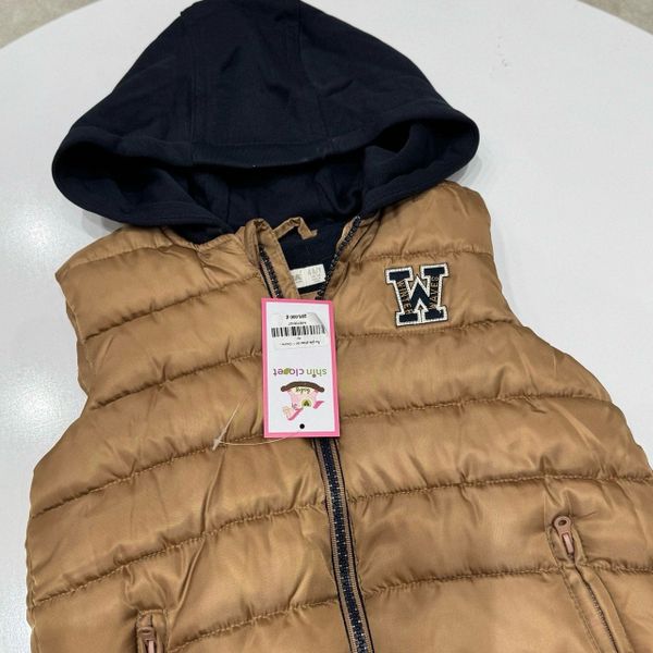 AKBT48 - Áo gile phao lót nỉ Orchestra màu nâu W mũ nỉ size 3 - 14y