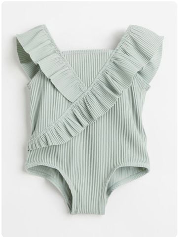 DB00018 - Bộ bơi liền sọc tăm màu mint bèo vạt size 6m - 4y