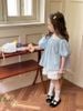VJ135 - Set bộ thô June with love áo xanh cổ chun - quần trắng size 2 - 12y