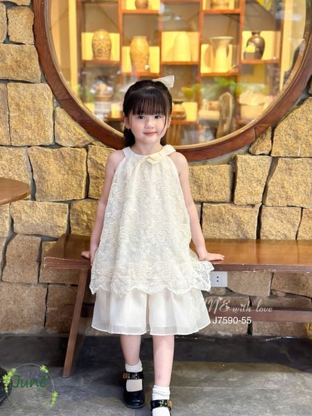 J7590 - Váy June With Love cổ yếm vải ren có lót cho bé size 1-10y