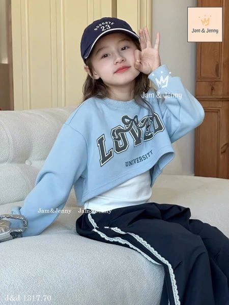 JJ 1317 - Set 3ct Jam & Jenny áo xanh in chữ LOVE bé gái size 2-12y