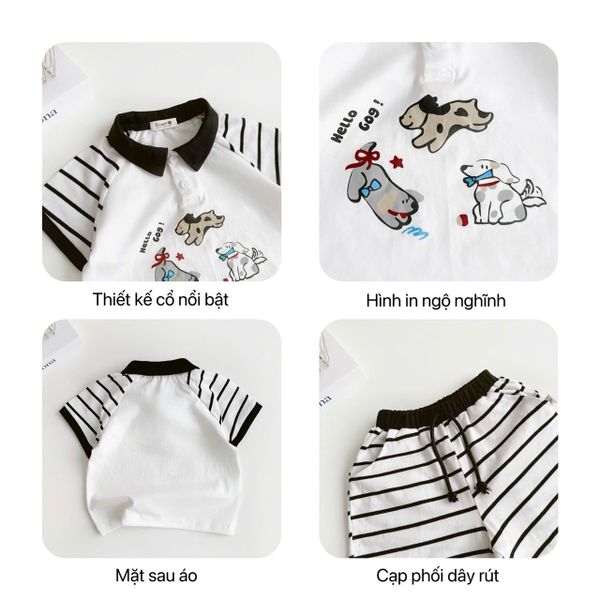 6051BHB - Bộ Polo Beemo tay quần kẻ size 1-6y