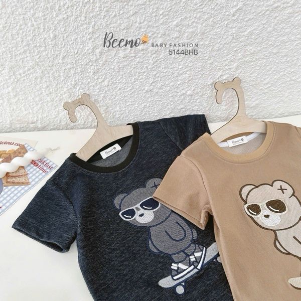 5144BHB - Bộ Beemo cổ tròn thêu gấu cho bé trai size 1-6y