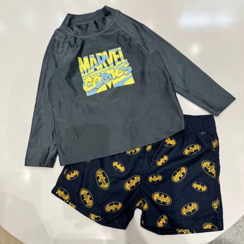 DB00005 - Bộ bơi rời Marvel Comics áo dài tay ghi - quần navy batman size 2 - 8y