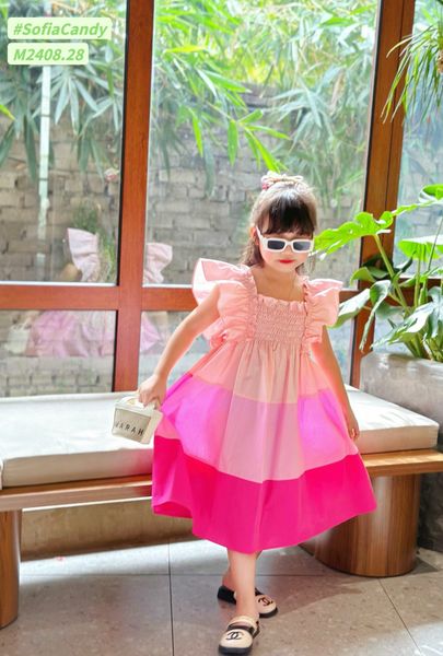 V00046 - Váy Mia Kids tiểu thư smock phối sắc màu BG size 1-10y