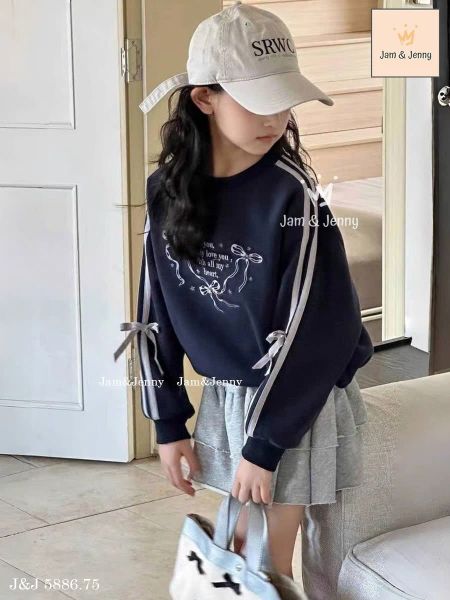 JJ 5886 - Set Jam & Jenny áo navy nơ + chân váy ghi bé gái size 2-12y