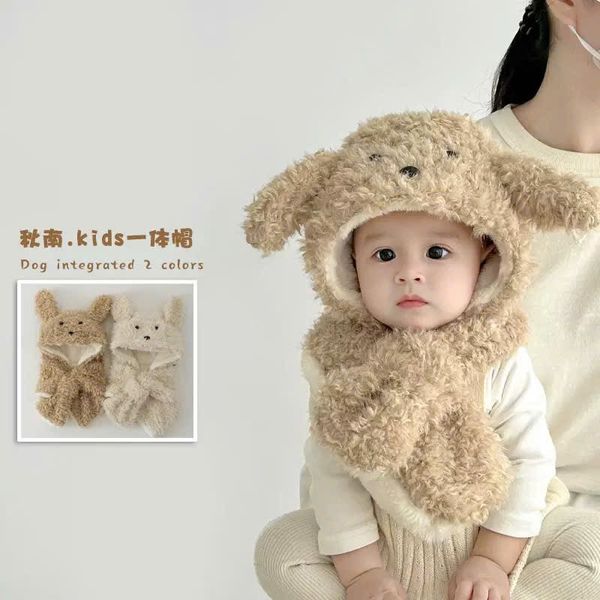 PK10 - Mũ choàng lông xù liền khăn hình cún cho bé Free size 2 - 6y