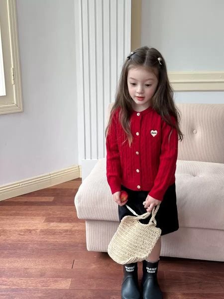 24Y159 - Cardigan len AMBB ngực thêu tim MORE nhiều màu cho bé size 90 - 170