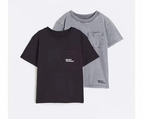 ABT72 - Áo cotton túi ngực 2 màu đen/ ghi Enjoy cho bé trai size 2-10y