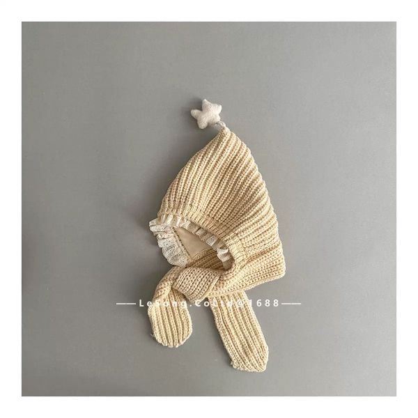 SH2512PK011 - Mũ liền khăn quàng vải len cho bé, chất liệu len cotton 3-9 tuổi, NSX Qiunan Fashion Co., Ltd