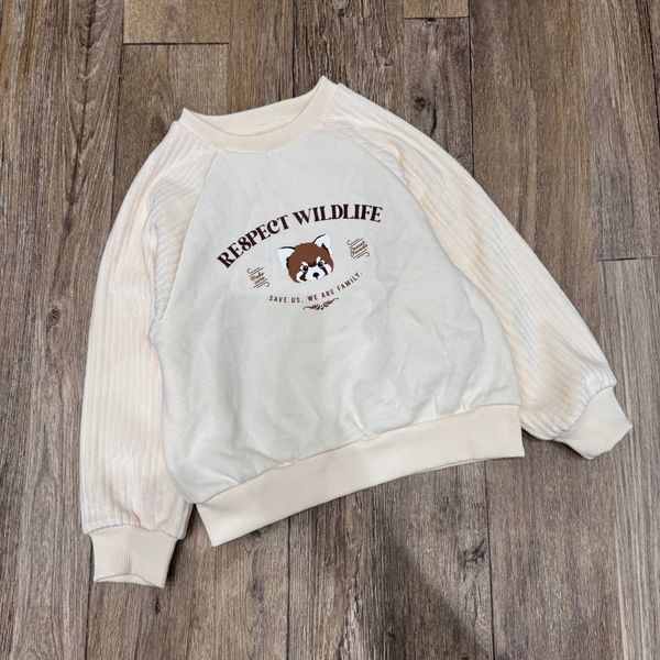 ABT17 - Áo nỉ nhung màu kem họa tiết hình cáo cho bé size 110-150