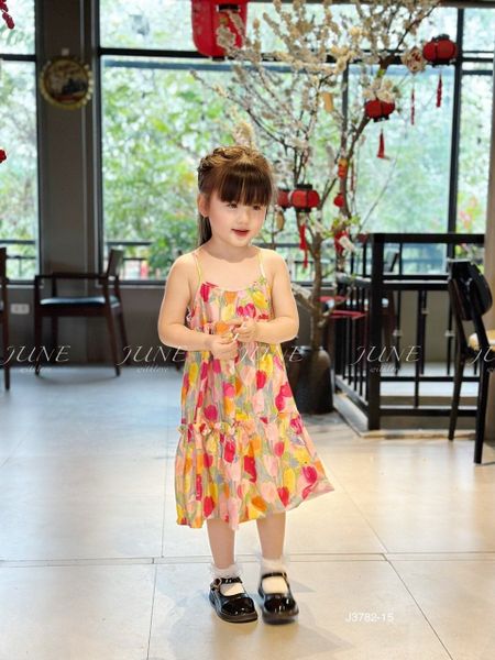 V00052 - Váy June with love vải thô mát 2 dây kèm kẹp tóc nhiều màu BG size 1-10y