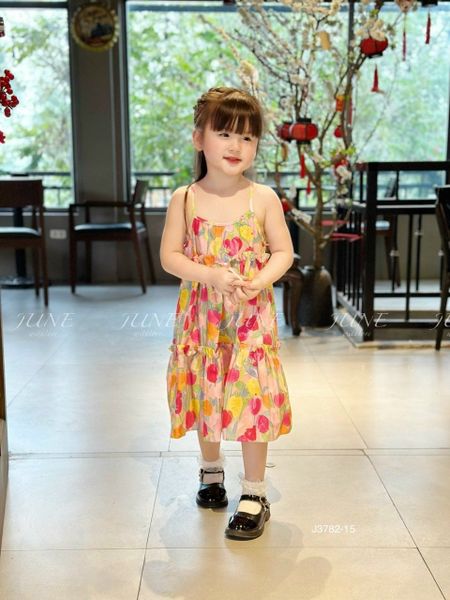 V00052 - Váy June with love vải thô mát 2 dây kèm kẹp tóc nhiều màu BG size 1-10y