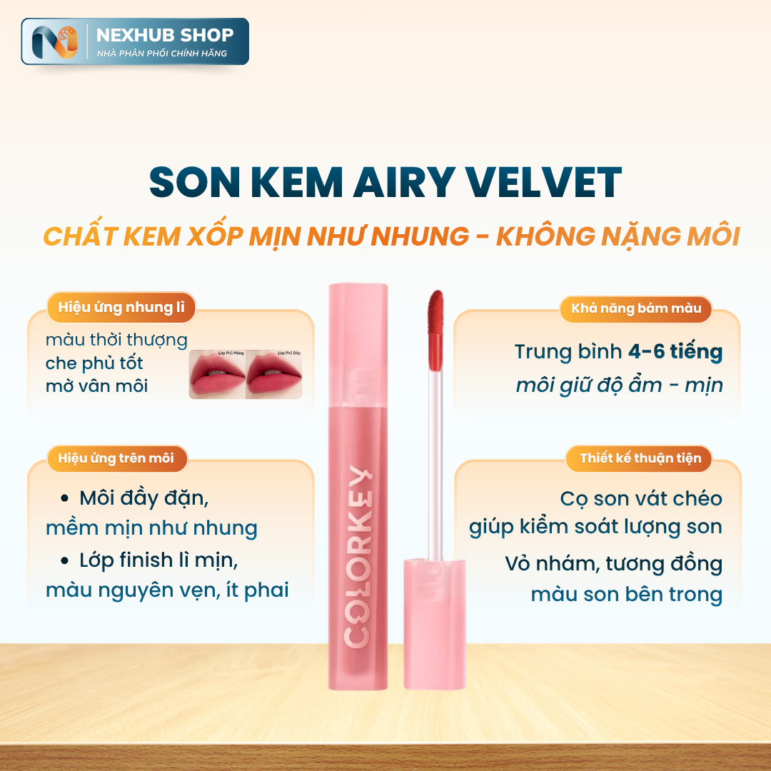 Colorkey R321 Son Kem Lì COLORKEY Airy Velvet - Chất Kem Mỏng Mịn, Bền Màu Lâu Trôi ...