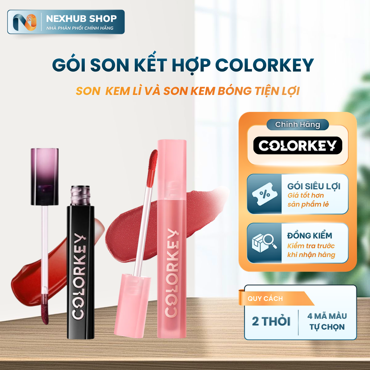 Gói Son Kem Lì & Son Bóng COLORKEY Tiện Lợi - Chất Son Bền Màu Lâu Trôi, Dễ…