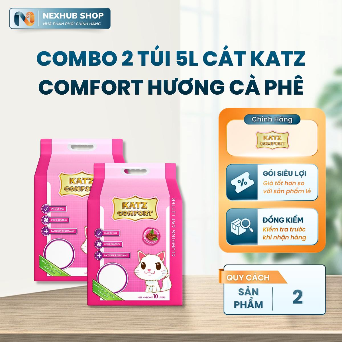 Combo 2 Túi 5L Cát Katz Comfort Hương Cà Phê – Khử Mùi, Vón Cục Nhanh