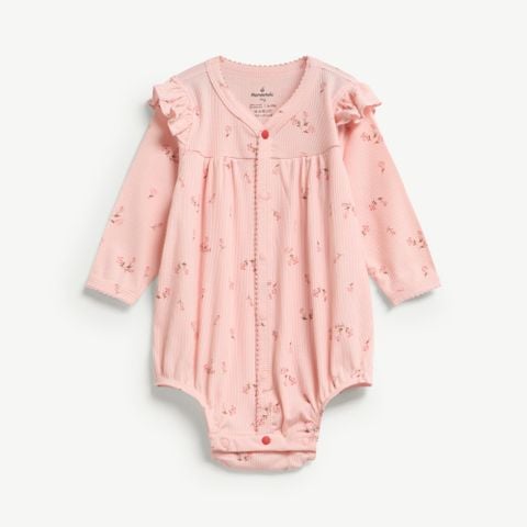  Bodysuit dài tay bé gái vải gân tăm in hoa xinh 