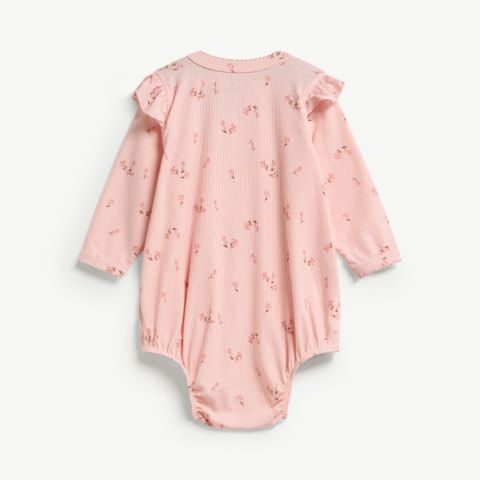  Bodysuit dài tay bé gái vải gân tăm in hoa xinh 