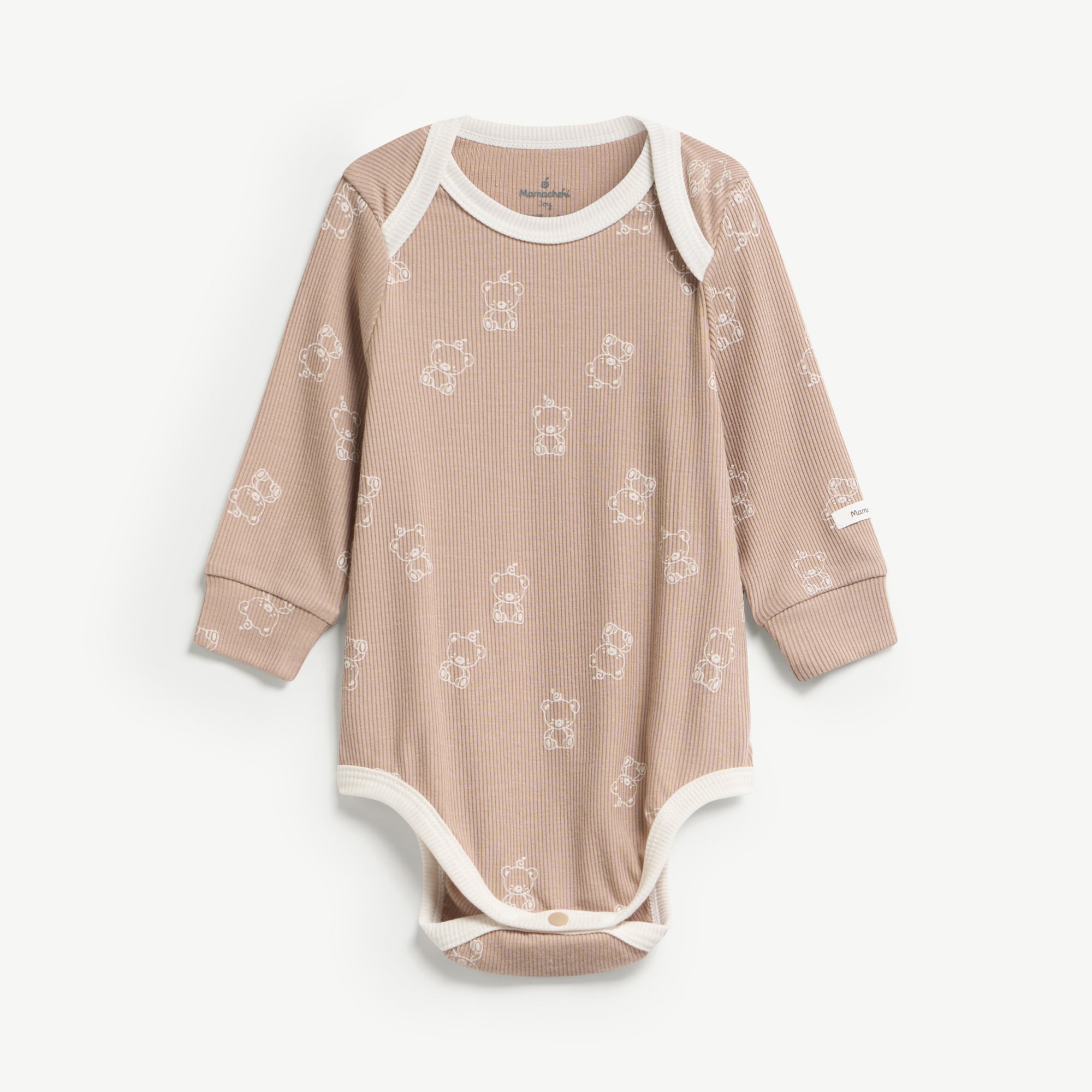  Bodysuit dài tay unisex vải tăm nâu phối viền trắng 