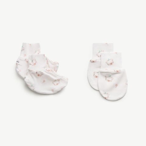  Set bao tay bao chân unisex sơ sinh in gấu dễ thương 