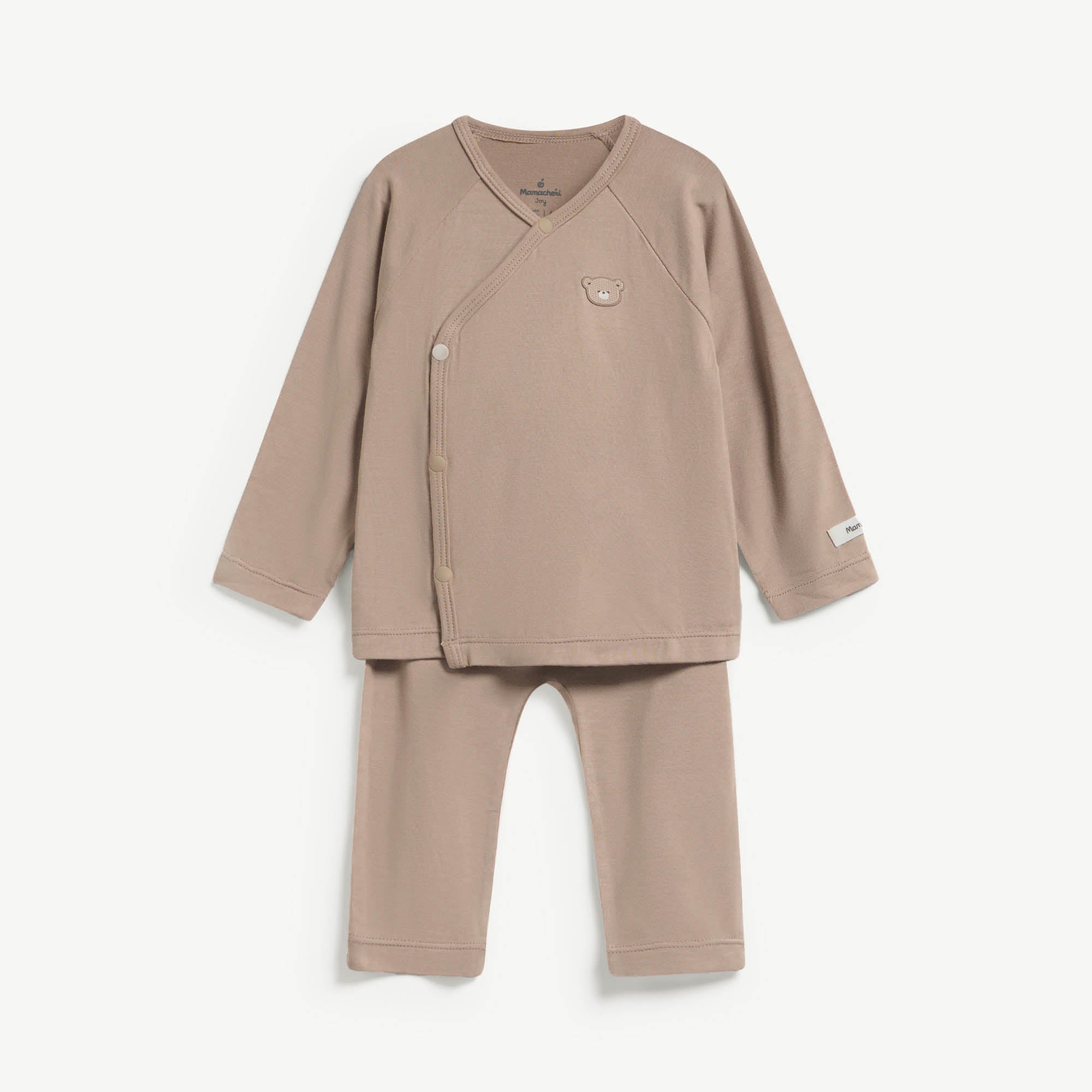  Bộ dài tay unisex màu nâu, cúc phối màu 