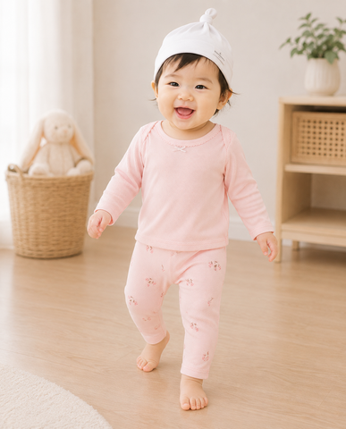  Bộ rời dài tay bé gái không cúc, quần in hoa lưng thun 