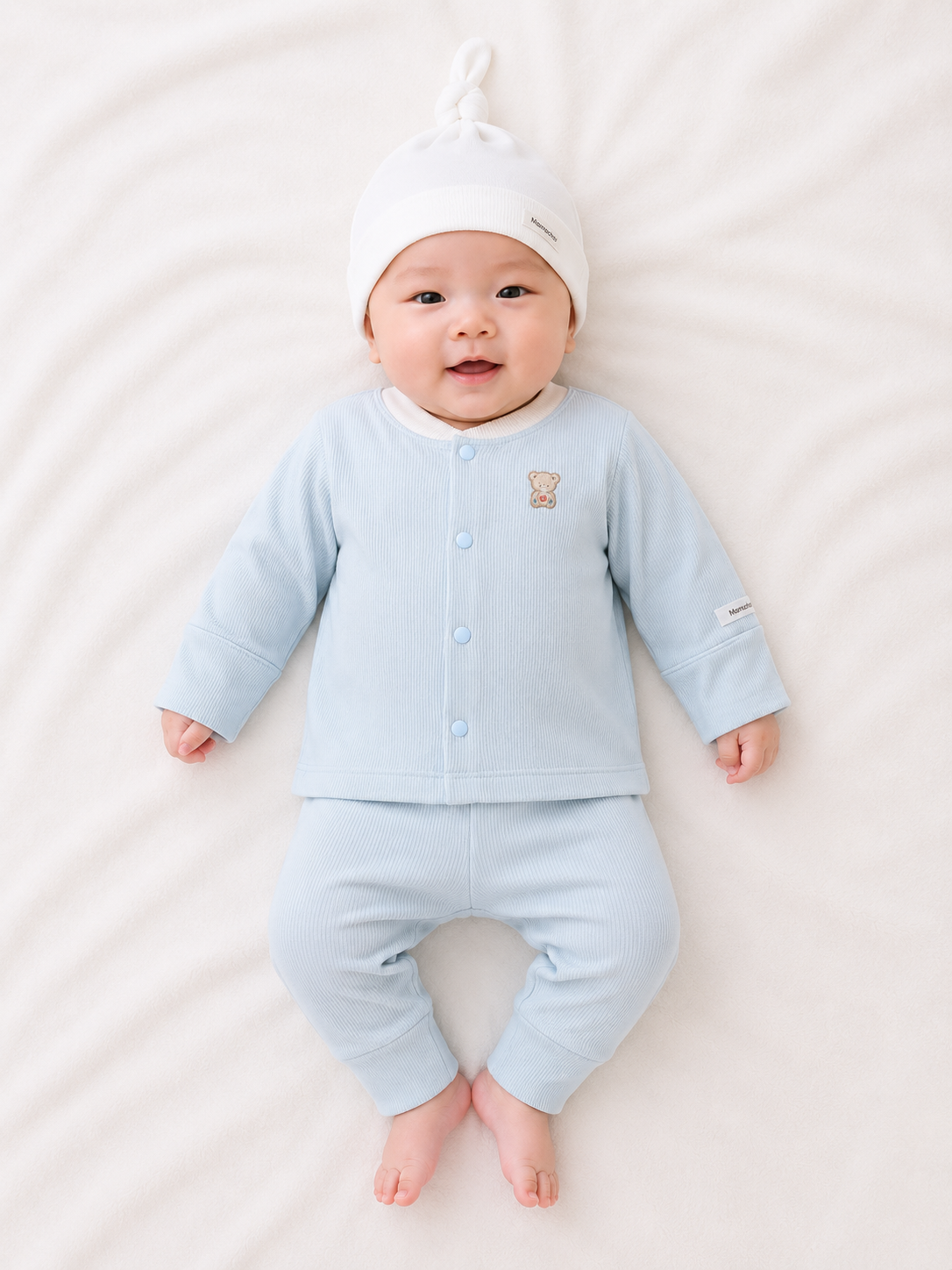  Bộ dài tay bé trai sơ sinh vải thun tăm co giãn 