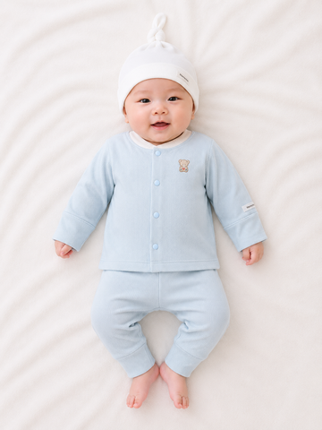  Bộ dài tay bé trai sơ sinh vải thun tăm co giãn 