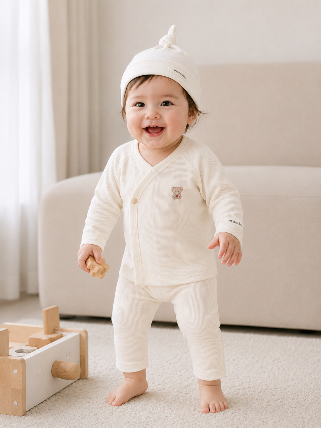  Bộ dài tay unisex thun gân tăm, cúc cài lệch 