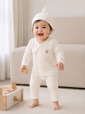  Bộ dài tay unisex thun gân tăm, cúc cài lệch 