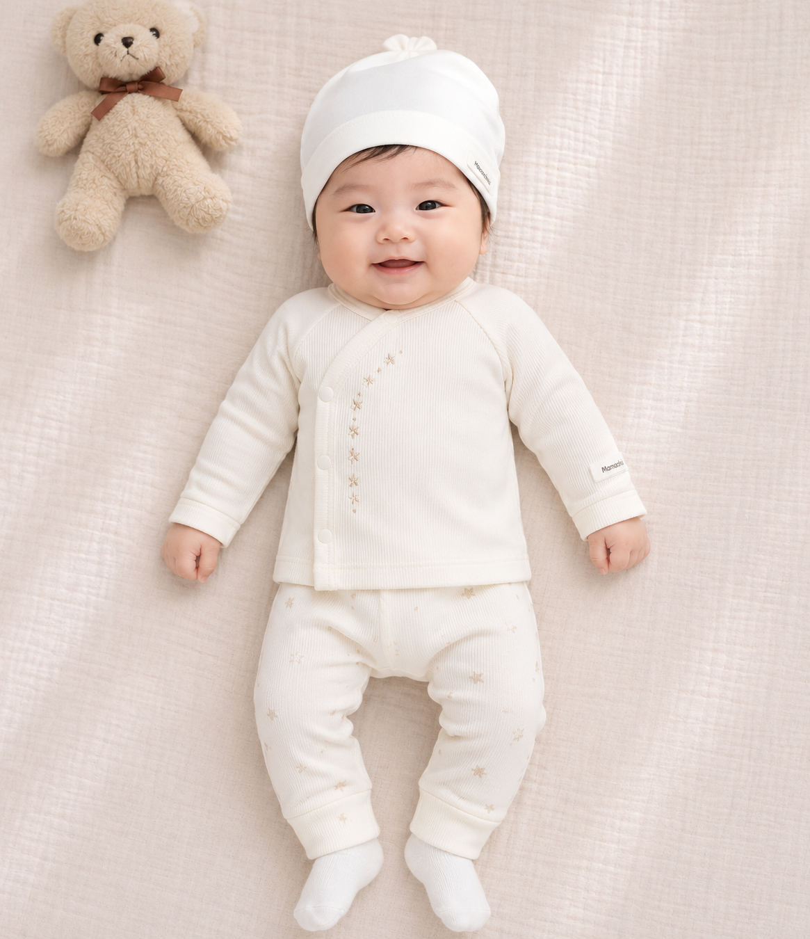  Bộ dài tay unisex sơ sinh bo lật tay chân giữ ấm 