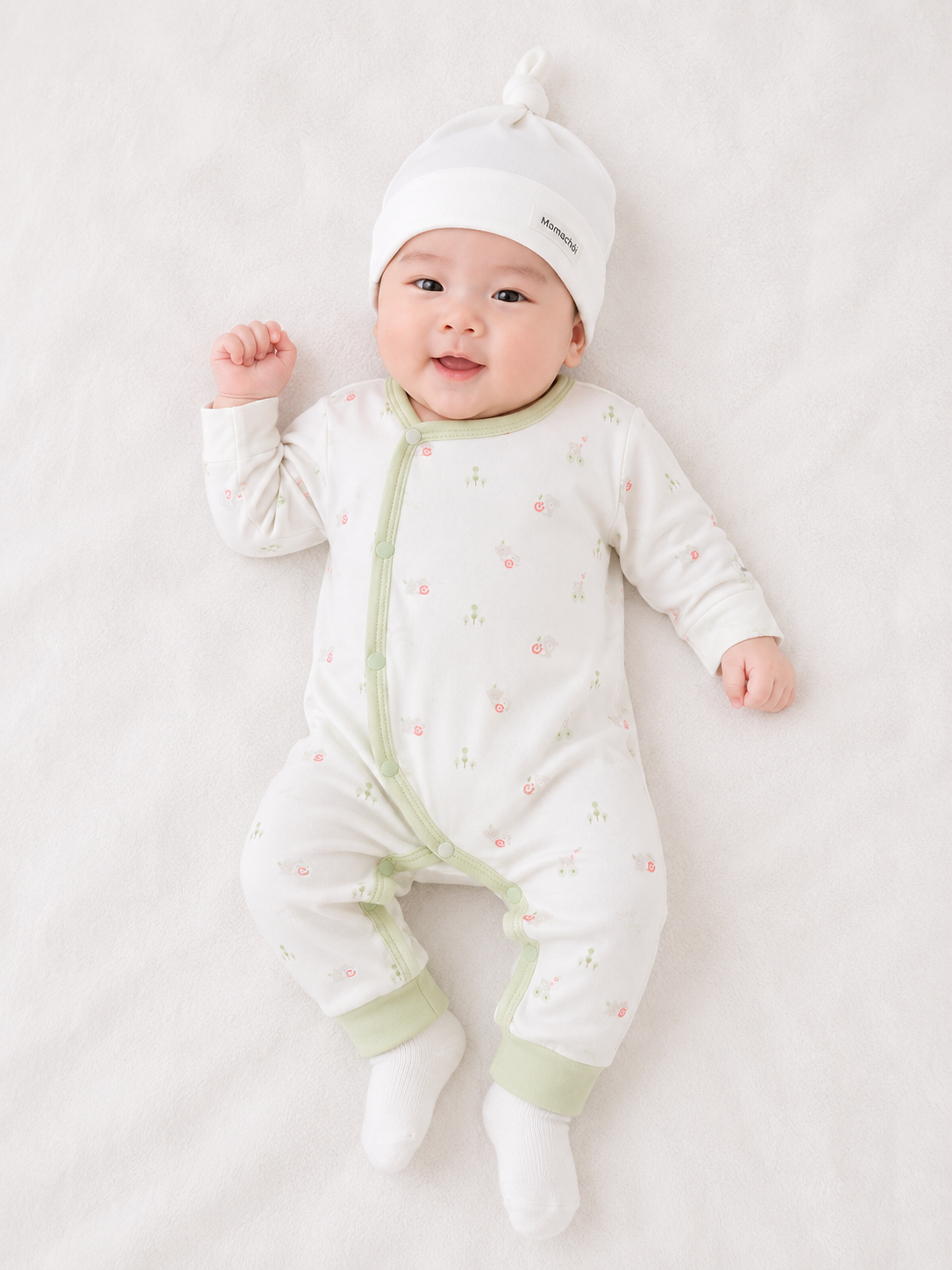 Bộ liền thân dài tay bé trai sơ sinh in họa tiết