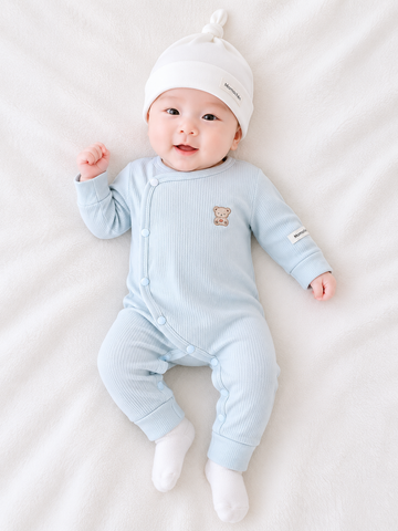  Bộ liền thân dài tay bé trai sơ sinh vải thun tăm 