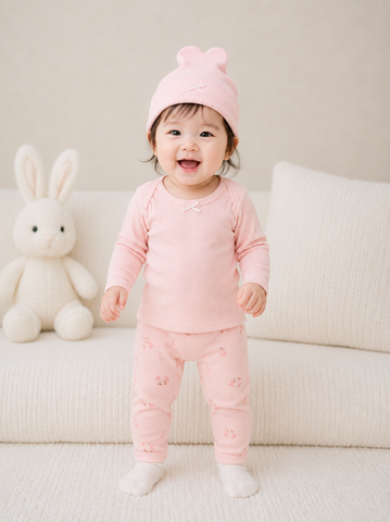  Bộ rời dài tay bé gái không cúc, quần in hoa lưng thun 