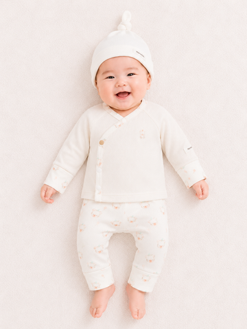  Bộ rời dài tay unisex sơ sinh quần họa tiết gấu 