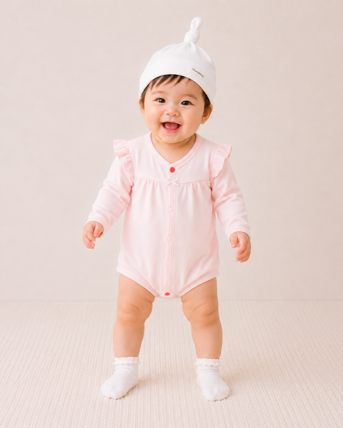  Bodysuit dài tay bé gái cúc phối màu thông minh 