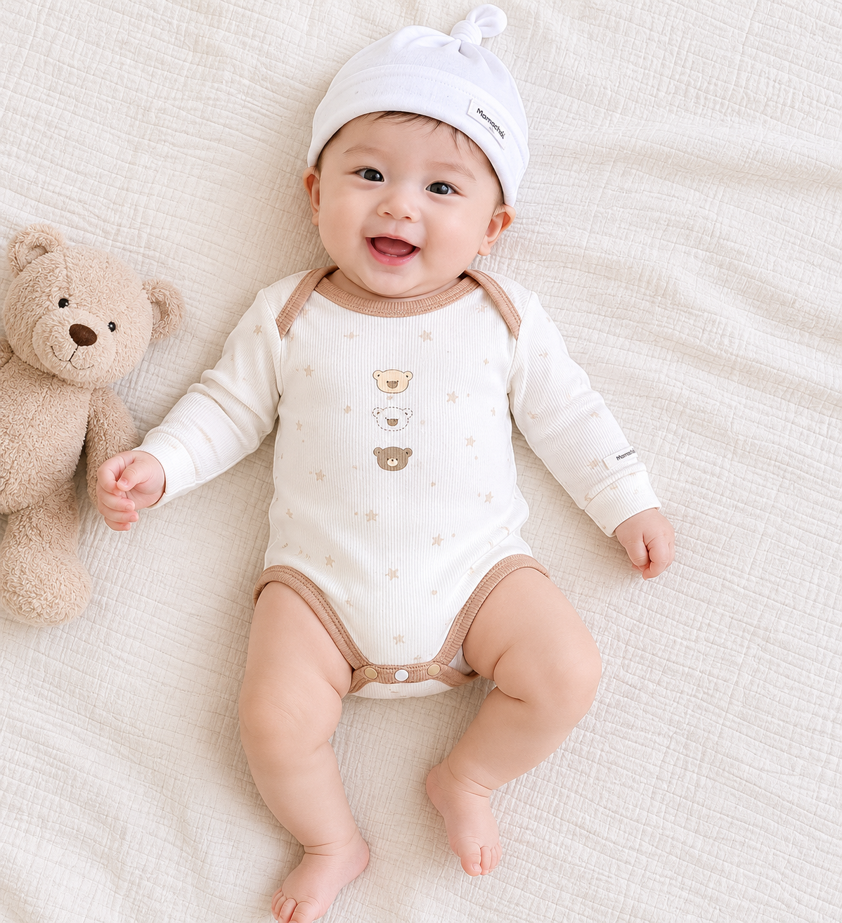  Bodysuit dài tay unisex cổ chồm tiện lợi 