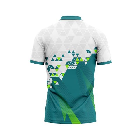 Thiết kế và sản xuất theo yêu cầu Áo polo thể thao Pickleball & Tennis cổ polo tay ngắn họa tiết in thăng hoa họa tiết tam giác vải pha Polyester-Spandex co giãn 4 chiều OEM/ODM MOQ thấp