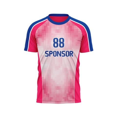 Thiết kế và sản xuất theo yêu cầu Bộ đồ bóng đá thể thao cổ tròn tay ngắn họa tiết in thăng hoa điểm ảnh chuyển màu vải pha Polyester-Spandex co giãn 4 chiều OEM/ODM MOQ thấp