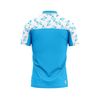 Thiết kế và sản xuất theo yêu cầu Áo polo đồng phục thể thao cổ polo tay ngắn họa tiết in thăng hoa Logo xanh xanh cyan trắng vải pha Polyester-Spandex co giãn 4 chiều OEM/ODM MOQ thấp