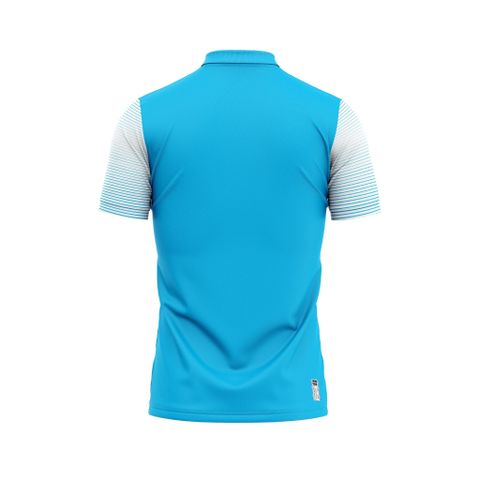 Thiết kế và sản xuất theo yêu cầu Áo polo đồng phục thể thao cổ polo tay ngắn họa tiết in thăng hoa Logo xanh lá trắng vải pha Polyester-Spandex co giãn 4 chiều OEM/ODM MOQ thấp